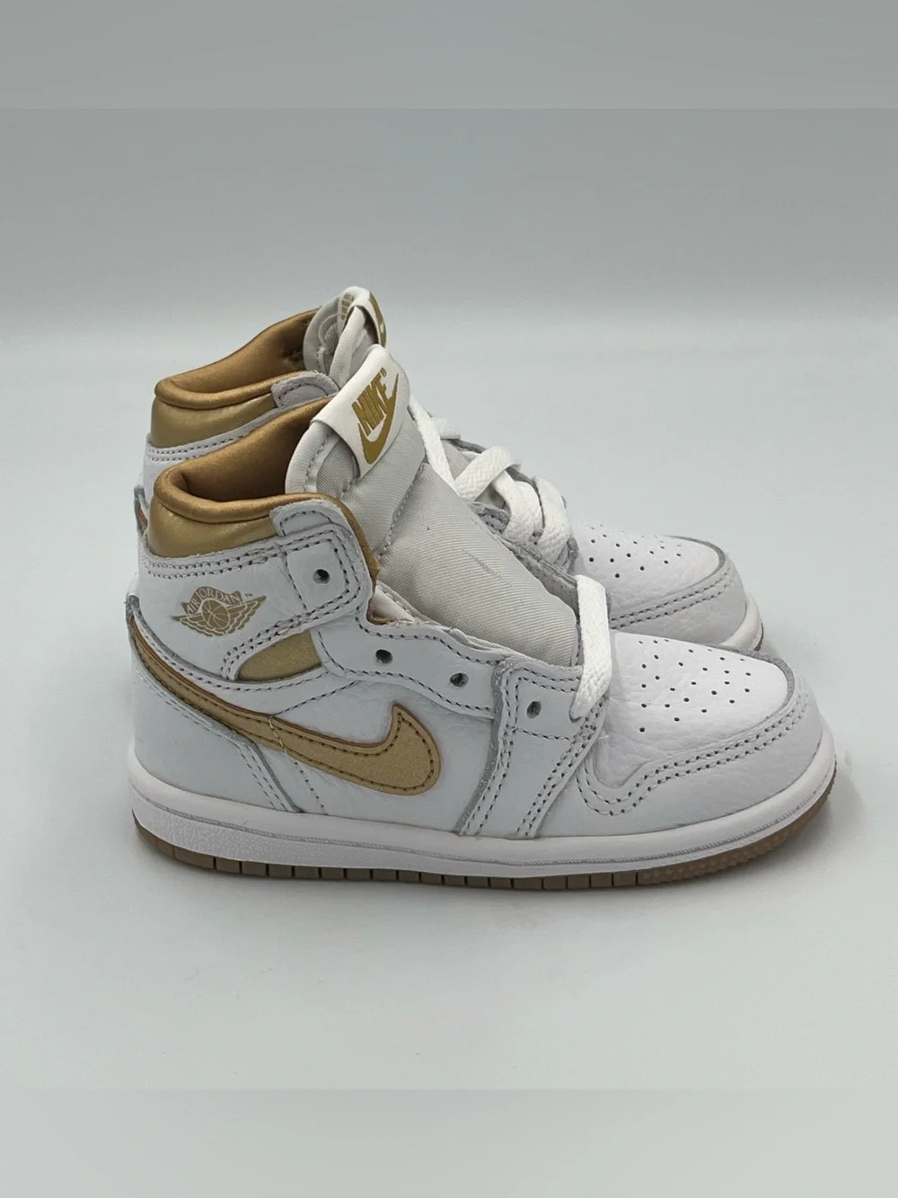 Jordan 1 Retro High OG White and Metallic Gold Sneakers Toddler Size 7C